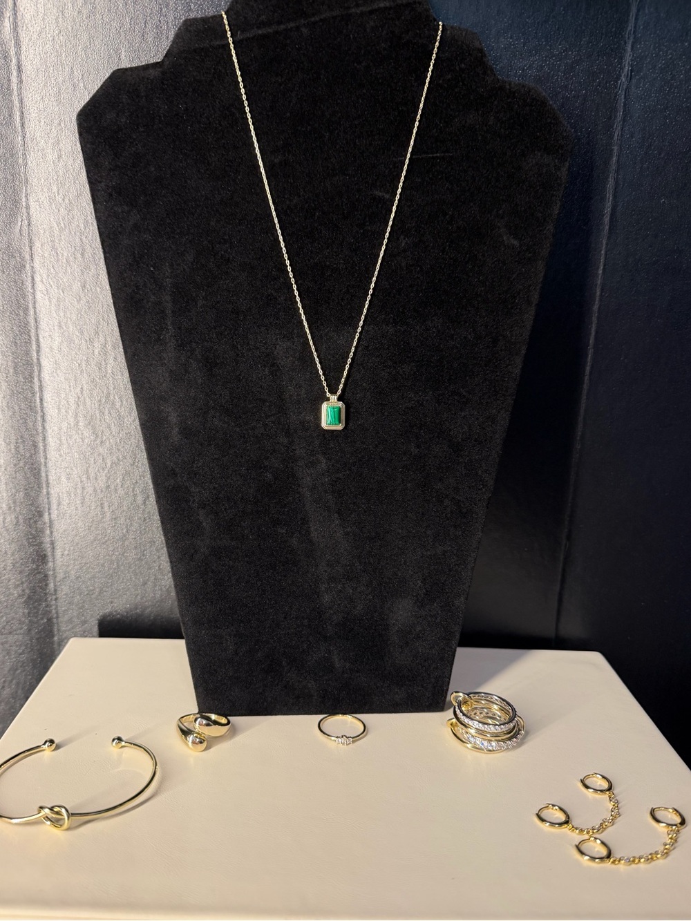 NEW PAVOI 14K Gold Green Malachite Jewelry Set Pendant Cuff Ring Bundle